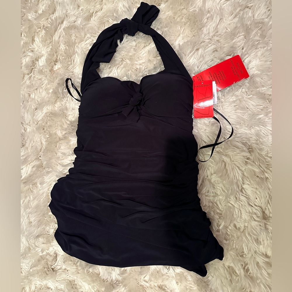 ** SOLD ** Miracle Suit in All Black Sz 16 with form fitting ruching